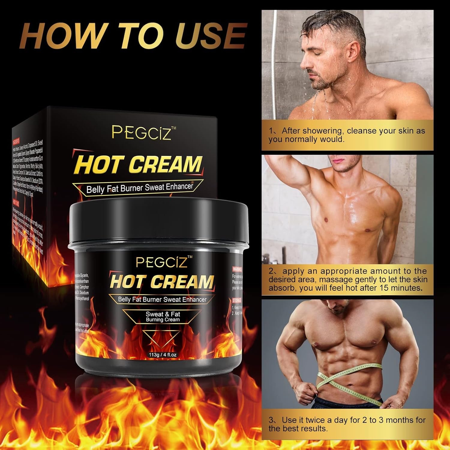 Fat Burning Cream, Hot Cream for Belly Fat Burner, Cellulite Cream for Thighs, Sweat Cream for Women Men Weight Loss, Cellulite Cream for Thighs Belly Butt Firming Legs Slimming Cream